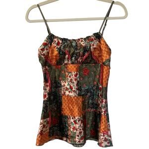 VTG Meghan Nolan Los Angeles Green Orange Pattern Patchwork Sateen Tank Top - S